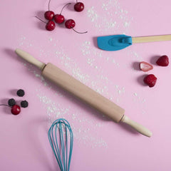 , KP5715, Wooden Rolling pin, Ergonomic and Easy to clean, ideal for Rolling Out Dough and Biscuits, Dimensions 44.5 cm, Brown Color