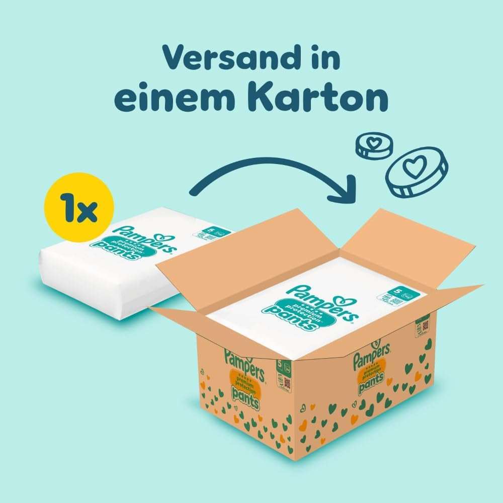 Pampers Premium Protection Pants mărimea 5, 144 scutece, 11 kg - 17 kg, cu ajustare la 360° și manșete moi anti-scurgere pentru confort și protecție optime