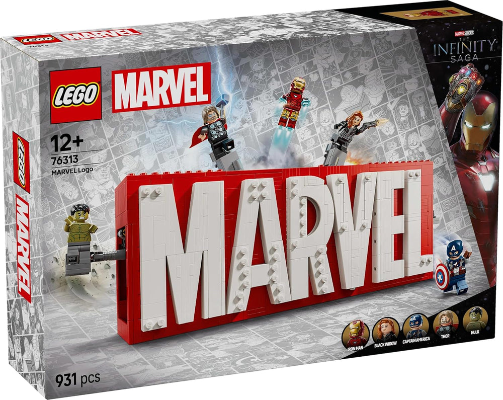 LEGO Marvel: Marvel logo and minifigures - Hulk, Thor, Iron Man, Black Widow and Captain America collection set - Avengers figure building set - Gift for boys and girls 12 years and up 76313 Building sets Beuche den LEGO-Store