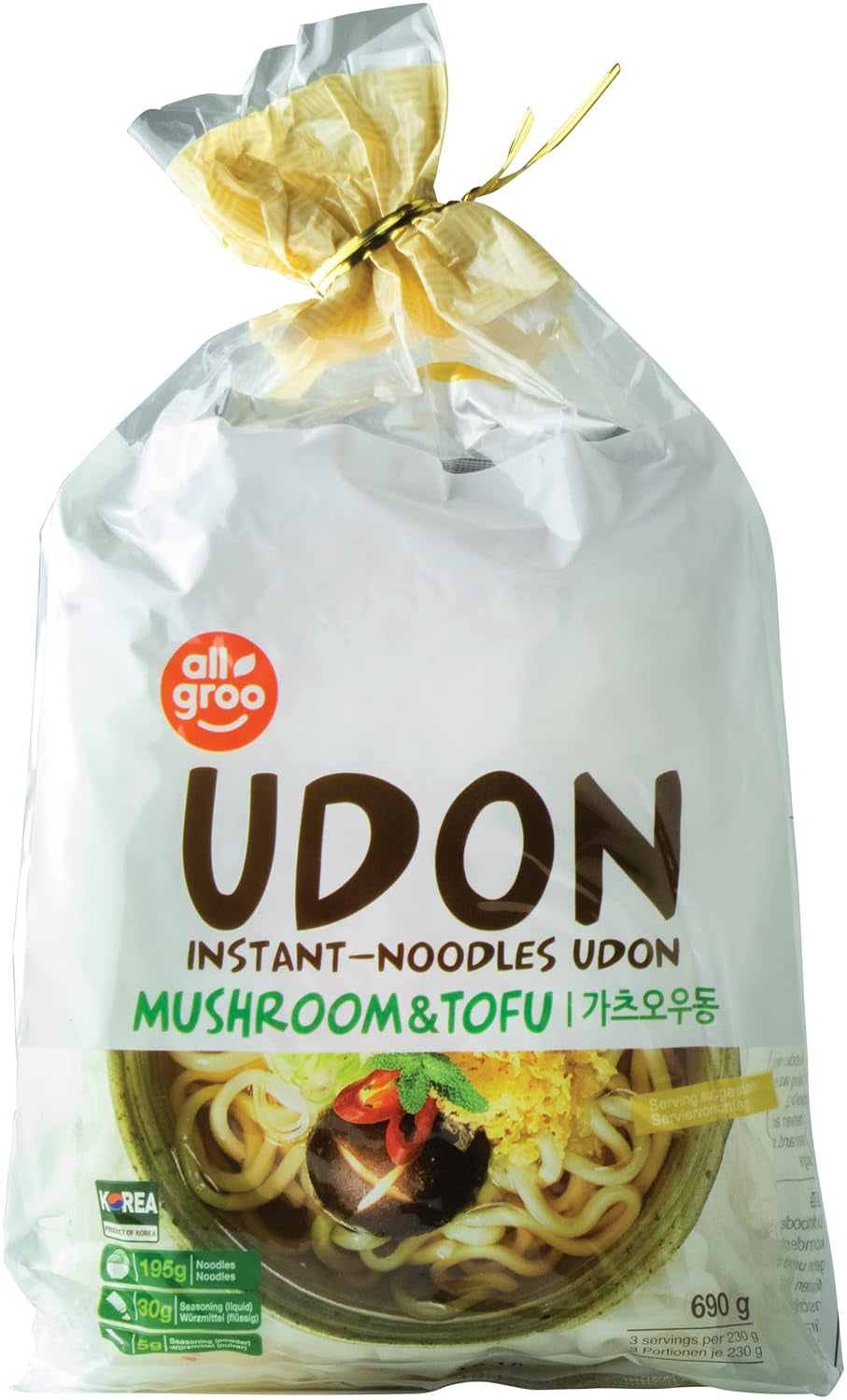 Allgroo Udon Instant Noodles - Spicy Udon Soup, quick preparation - Contains 3 servings - 1 x 690g