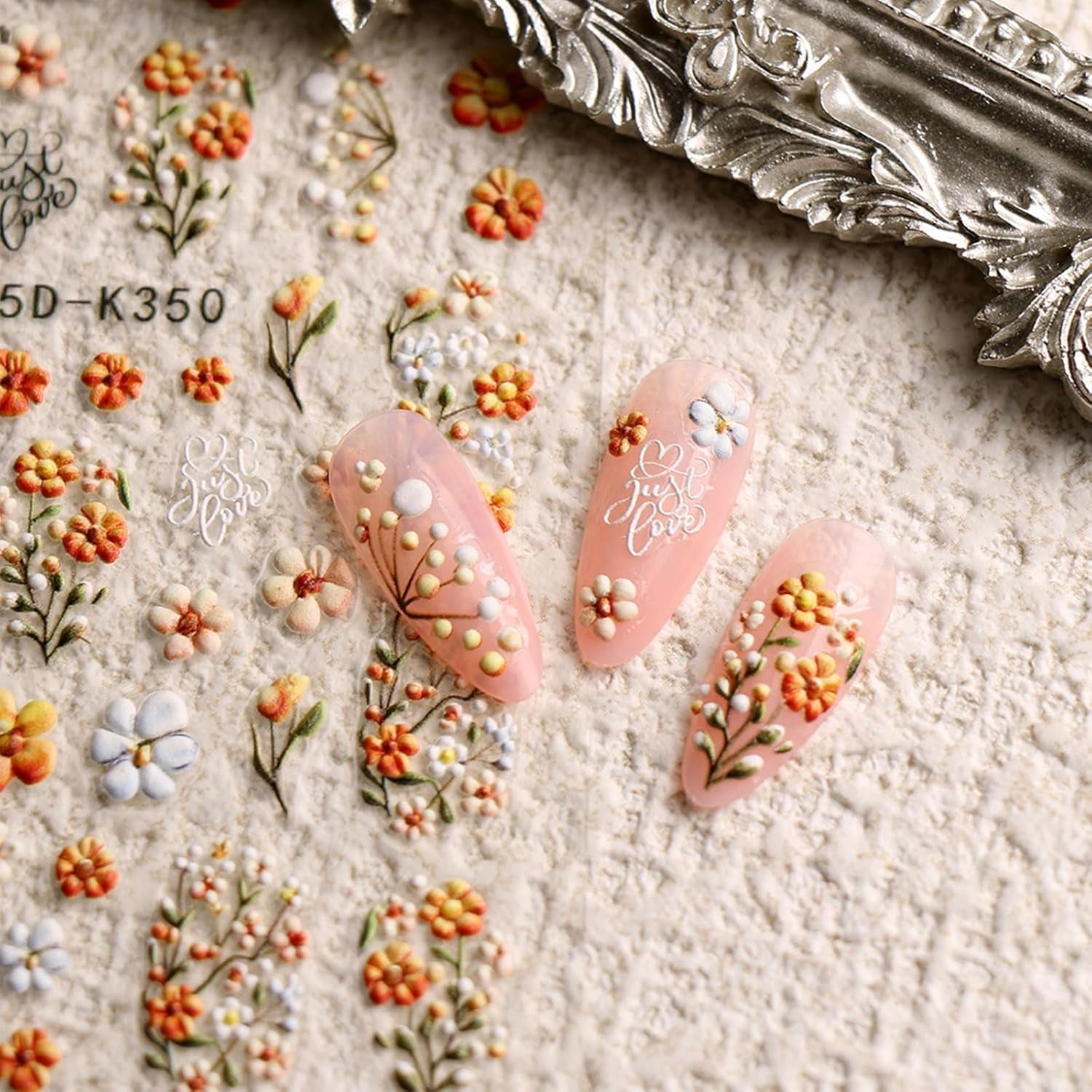 JMEOWIO 3D Nagelsticker Blumen Nail Art Sticker Selbstklebend Nagelaufkleber 5D Stereoskopisch Herbst Blumen Dekoration Nageldesign Zubehör 4 Blatt