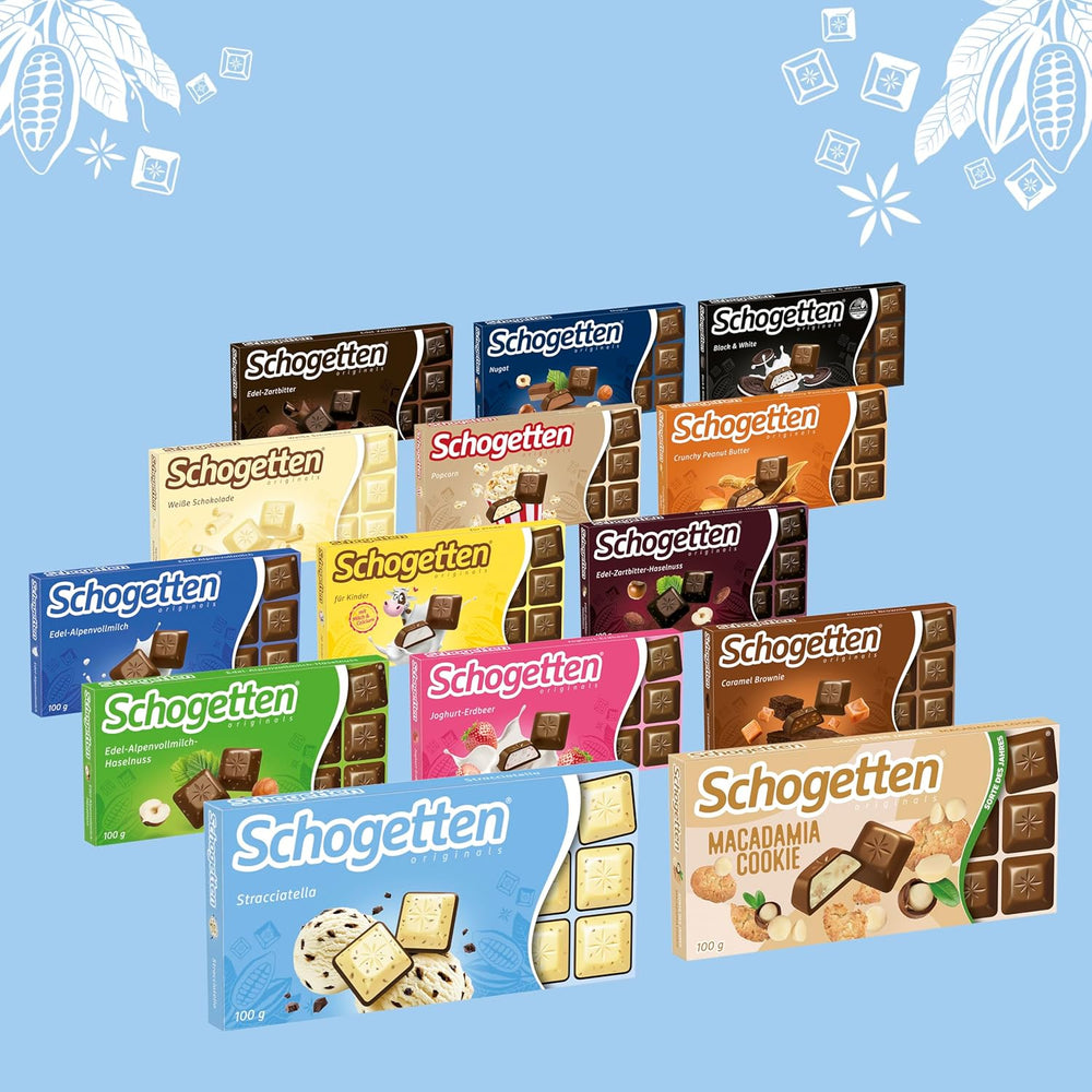 Schogetten Stracciatella chocolate bar 100g, individually portioned. A delight. Piece by piece.
