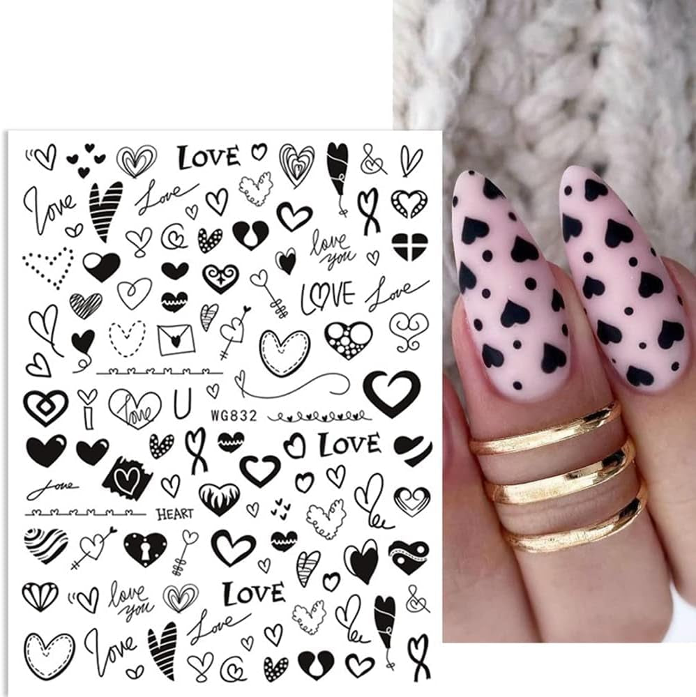 8 Blatt Nagelsticker Valentinstag Nagelaufkleber Selbstklebend Liebhaber Des Schwarzen Herzens Nail Art Sticker Dekoration Nageldesign Zubehör