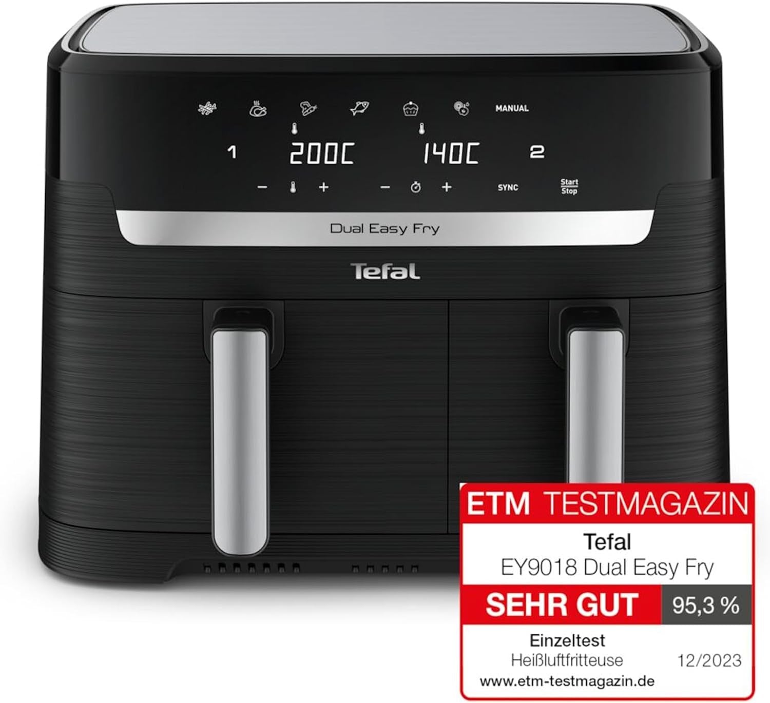 Tefal Dual Easy Fry Hot Air Fryer with two chambers, 5.2/3.1 liter capacity, two independent drawers, 7 programs Home Appliances Naty Shop