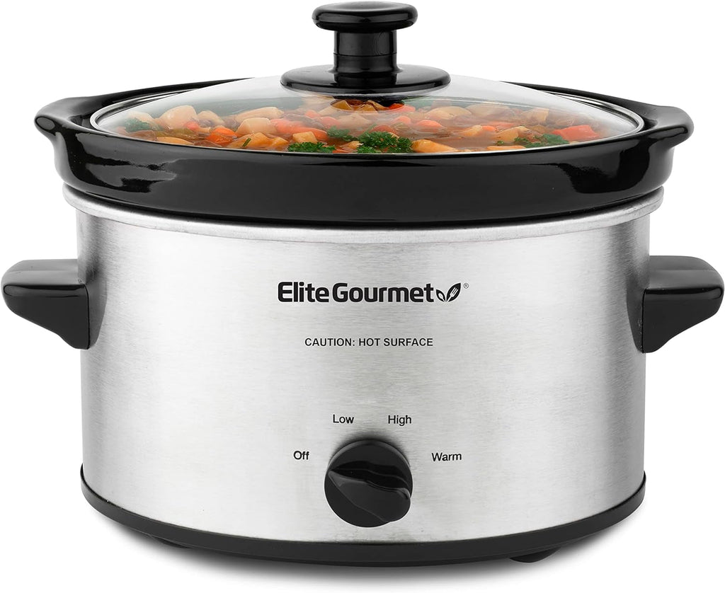 MST-250XS# Elektrischer Keramik-Schongarer Mit Einstellbarer Temperatur, Für Vorspeisen, Saucen, Suppen, Braten, Eintöpfe Und Dips, Spülmaschinenfest (1,7 L, Edelstahl) Naty Shop Elite Gourmet Mst-275Xs