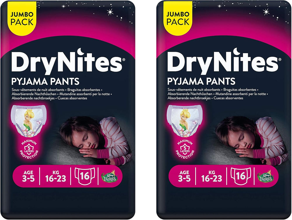 Huggies DryNites Nightwear for Girls, 3-5 years (16-23 kg), 2 x 16 pieces