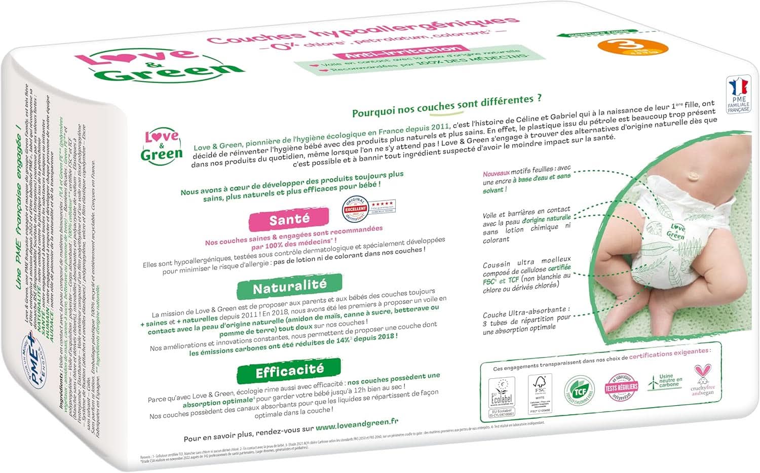 Love & Green, scutece marimea 3, hipoalergenice, fara clor Mama si Copilul Naty Shop