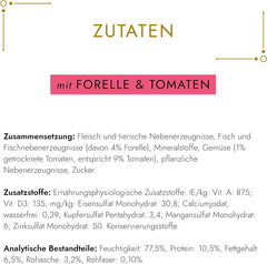 Pate fin Gourmet Gold cu legume, hrană umedă pentru pisici cu păstrăv și roșii, pachet de 12 (12 x 85g)