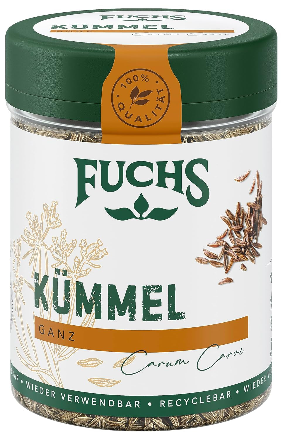 Fuchs Gewürze - Kümmel ganz - kräftiges Gewürz für Kohl- und Fleischgerichte oder zu Bratkartoffeln - natural Ingredient - 60 g in wiederverwendbarer, recyclebarer Dose