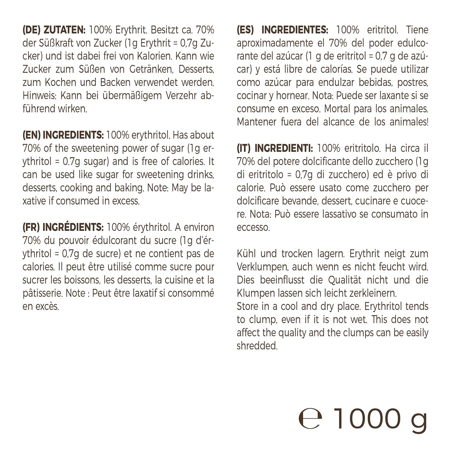 Greatvita Erythritol 1000 G | Kalorienfreie Süßungsmittel & Zucker-Alternative | Zahnfreundlich, Gut Löslich & Glutenfrei | Ideal Für Getränke, Desserts & Baken Sweeteners Naty Shop