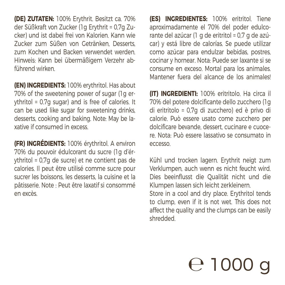 Greatvita Erythritol 1000 G | Kalorienfreie Süßungsmittel & Zucker-Alternative | Zahnfreundlich, Gut Löslich & Glutenfrei | Ideal Für Getränke, Desserts & Baken Sweeteners Naty Shop