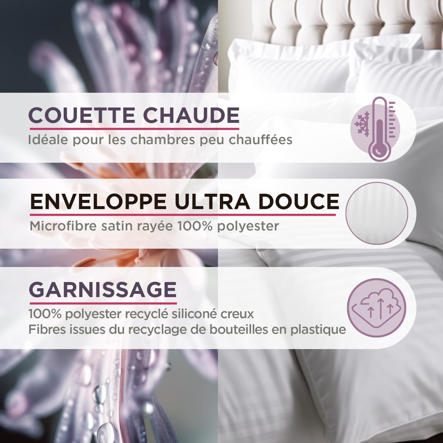 Warm, Satin, Striped, 400 G/M², 240 X 220 Cm, Microfiber, White, 240 X 220 Cm Duvets and quilts Naty Shop