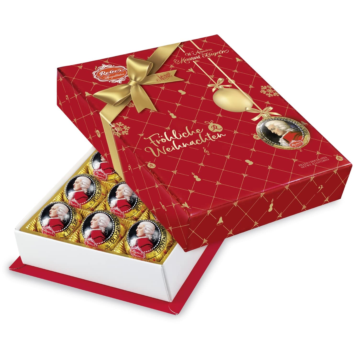 Reber Authentic Mozart Balls Christmas Edition Dark Chocolate Pralines Marzipan Nougat Ideal Christmas Gift Pack of 12