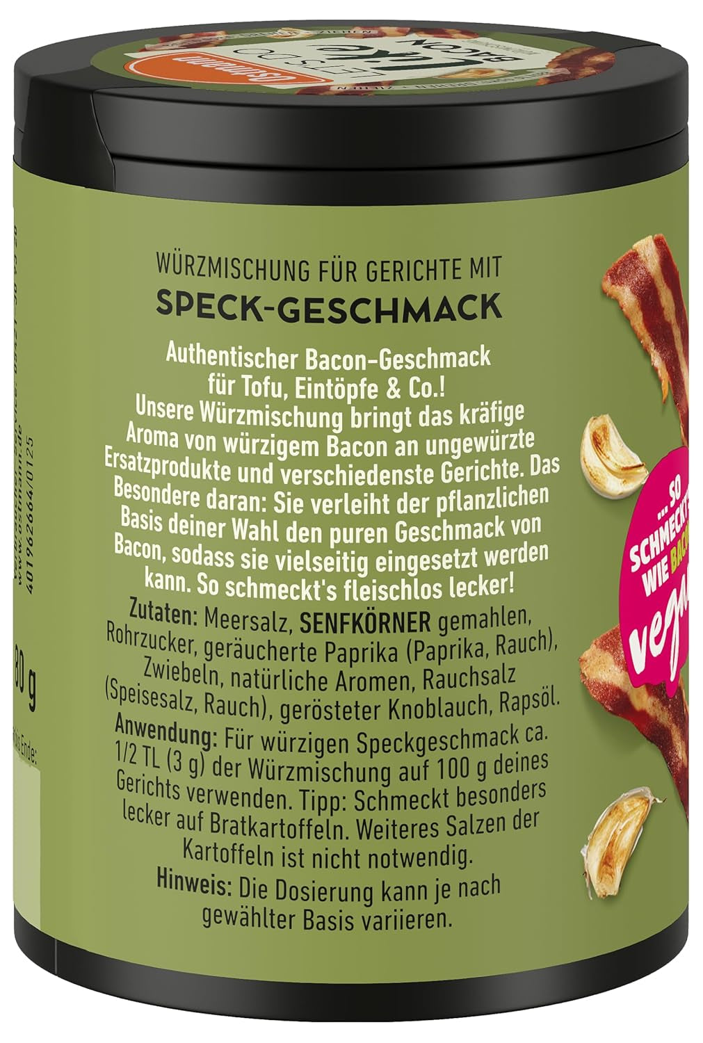 Ostmann Gewürze - Let's Do Like Bacon | Bacon-Geschmack für ungewürzte Fleischersatzprodukte | Gewürzsalz für Tofu und vegetarian/vegane Eintöpfe | 80 g in Metalldose recyclebar