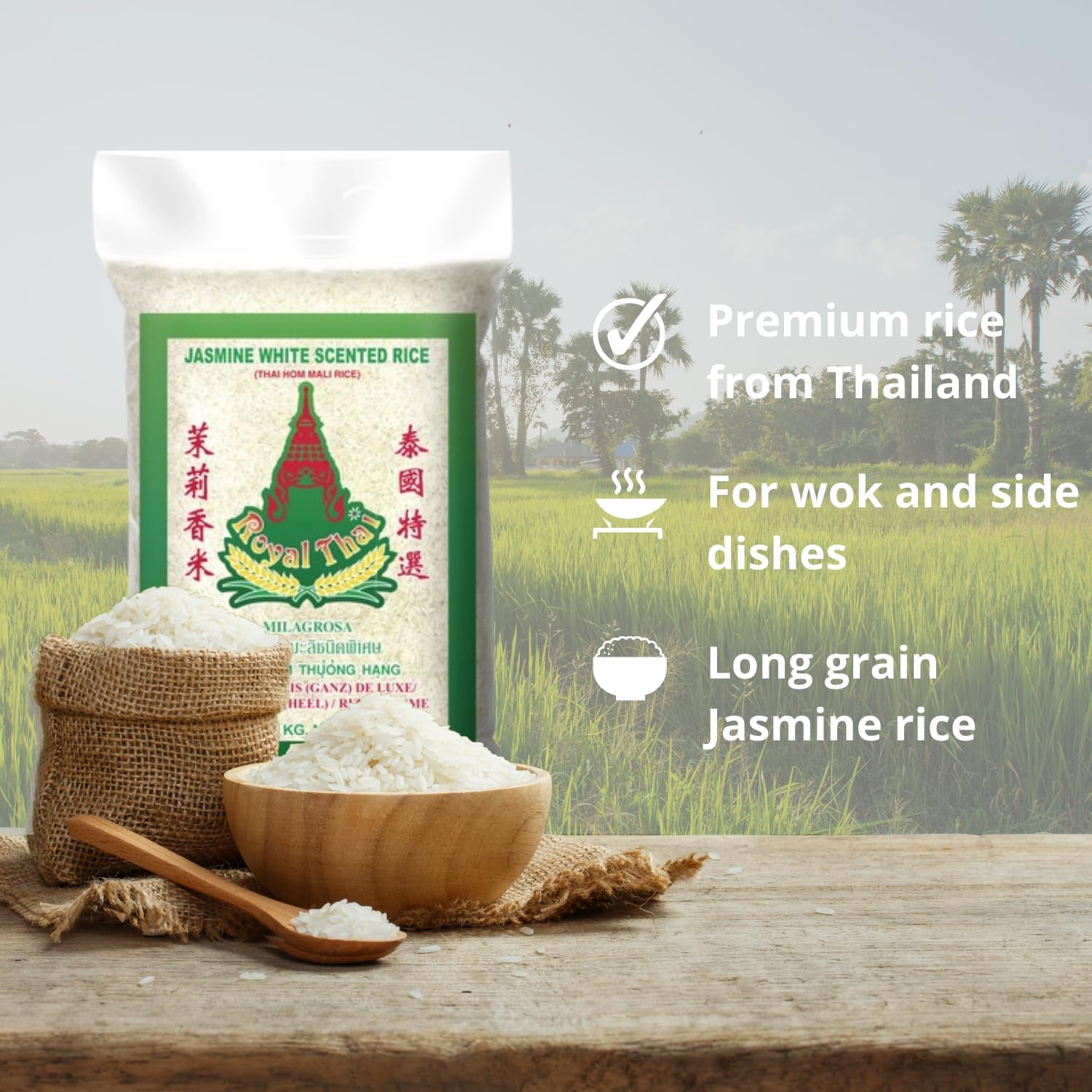 ROYAL THAI RICE - Long grain rice fragrant with jasmine - 10 x 1 KG - Multipack