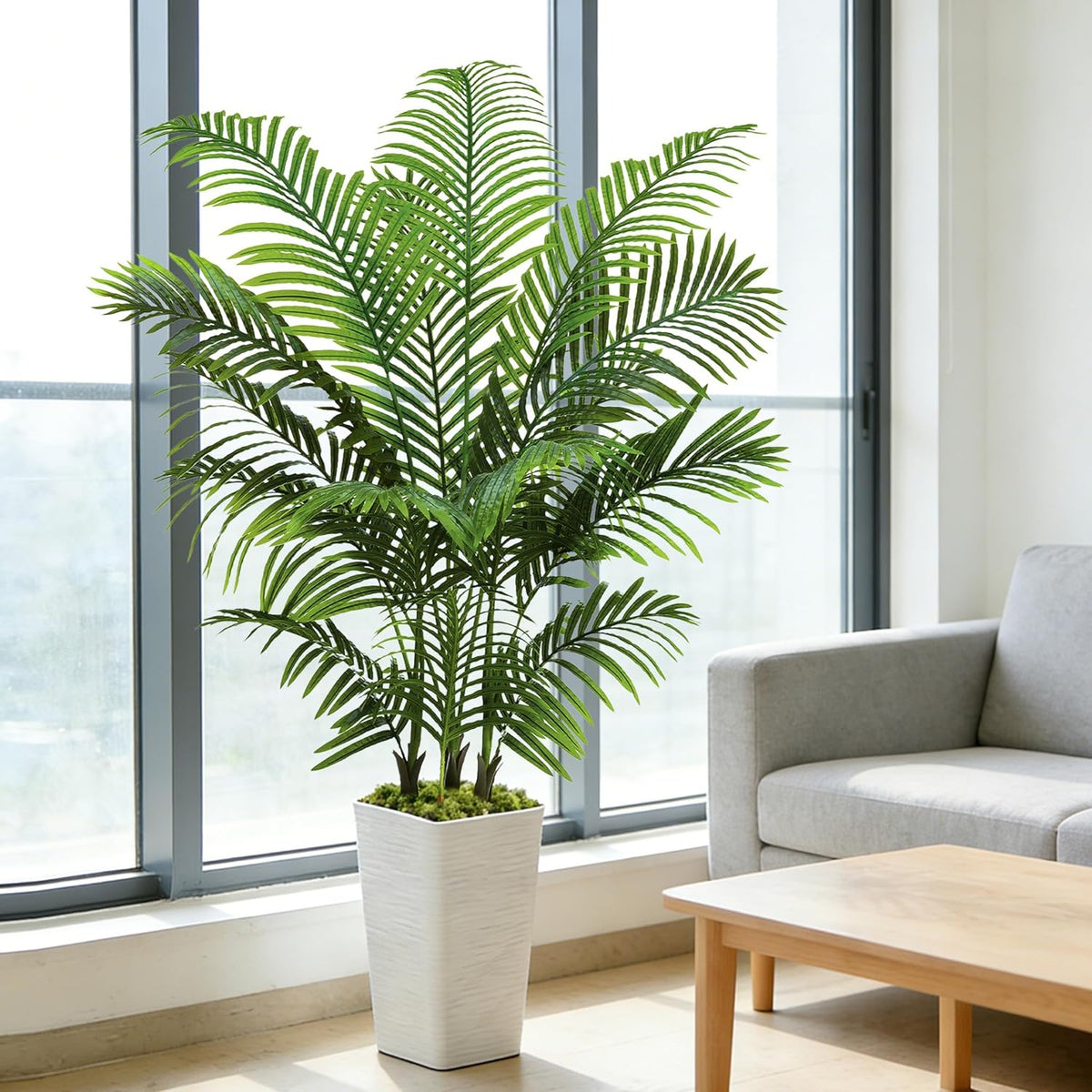 Künstliche Areca Palme Indoor 150Cm - Kunstpflanze Im Topf, Groß Areca Palme Uv-Beständig Für Innen & Außen - Fake Pflanzen Deko Für Wohnzimmer, Balkon, Büro, Garten