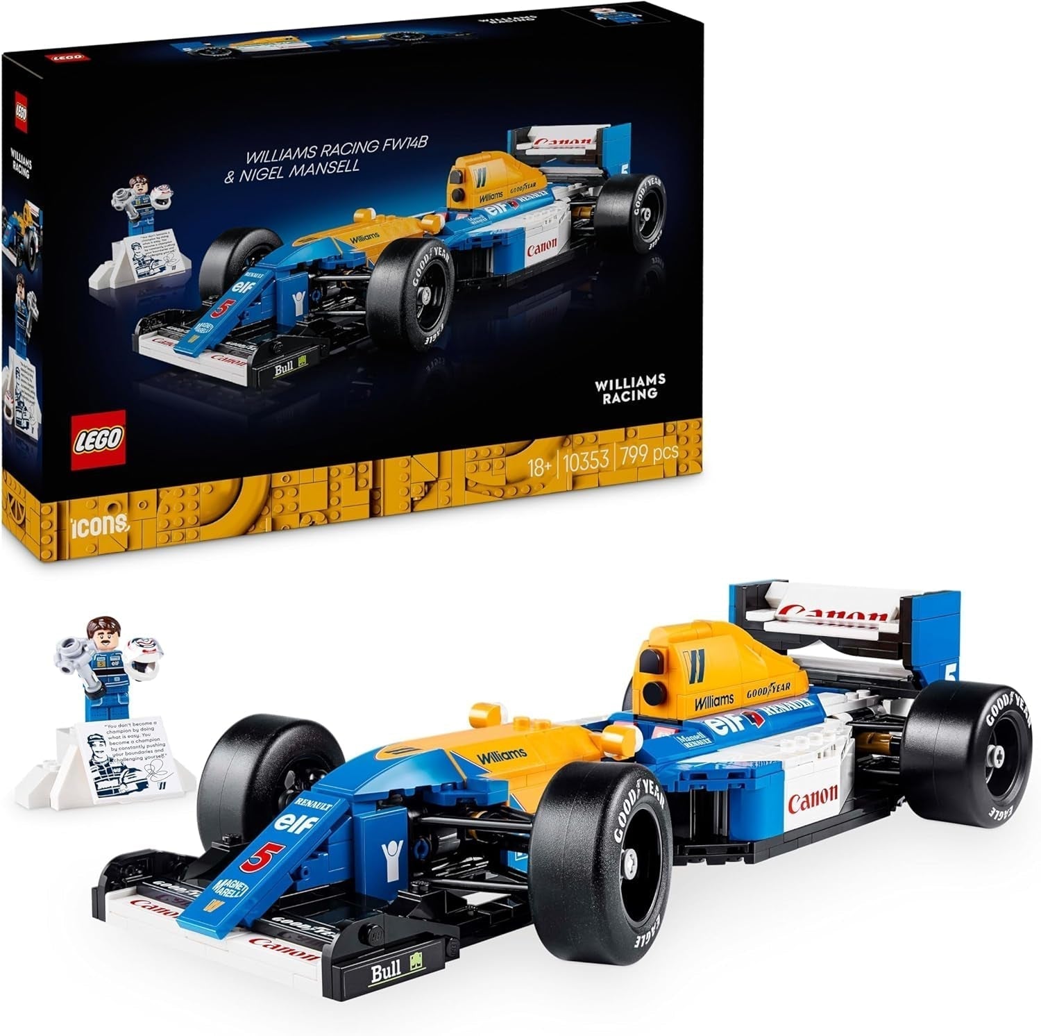 LEGO Icons Williams Racing FW14B with Nigel Mansell - F1 Model Car Set with Racing Driver Minifigures Collectible - Desk Decoration with Stand - Gift for Adults and Teens Motor Sports Fans 10353 Building Sets Besuche den LEGO-Store Default Title