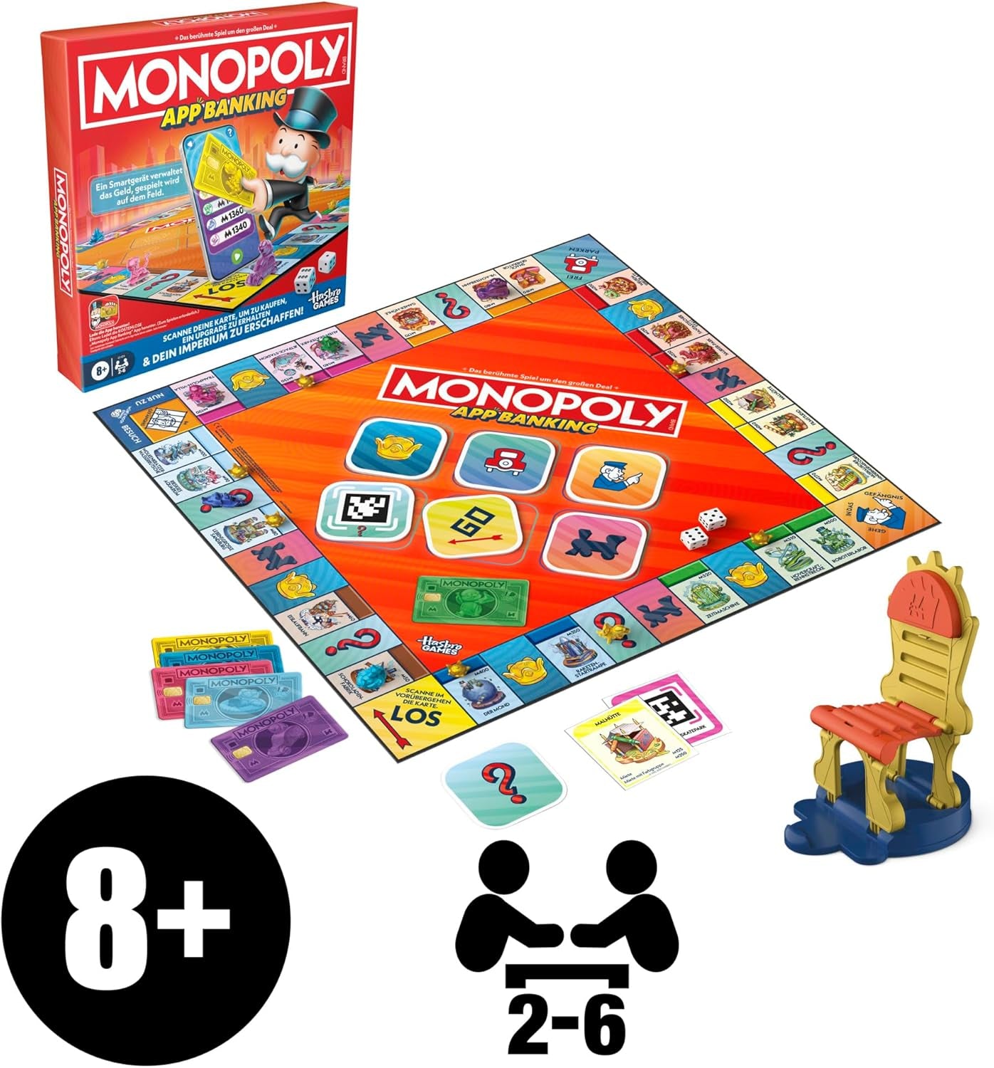 Monopoly Board Game App Banking - German version, modern version of the classic electronic game for children aged 8 and up, for 2 to 6 players