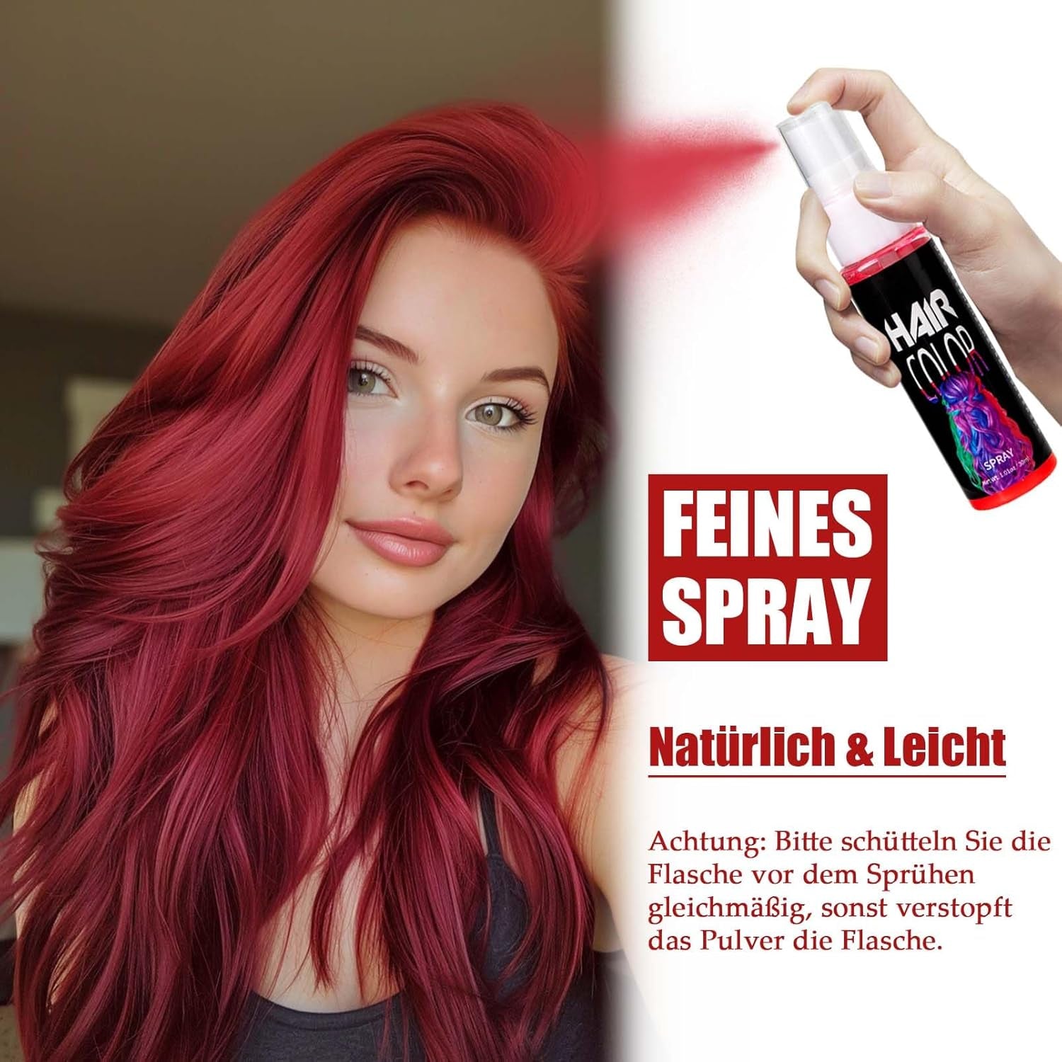 Culoare spray pentru păr, Vopsea de păr temporară spray roșu, Vopsea de păr colorată roșu, Vopsea de păr lavabilă, Spray de culoare pentru păr roșu viu, Vopsea de păr instant, Vopsea de păr pentru carnaval, Halloween, Cosplay, Party Vopsea pentru par Naty Shop