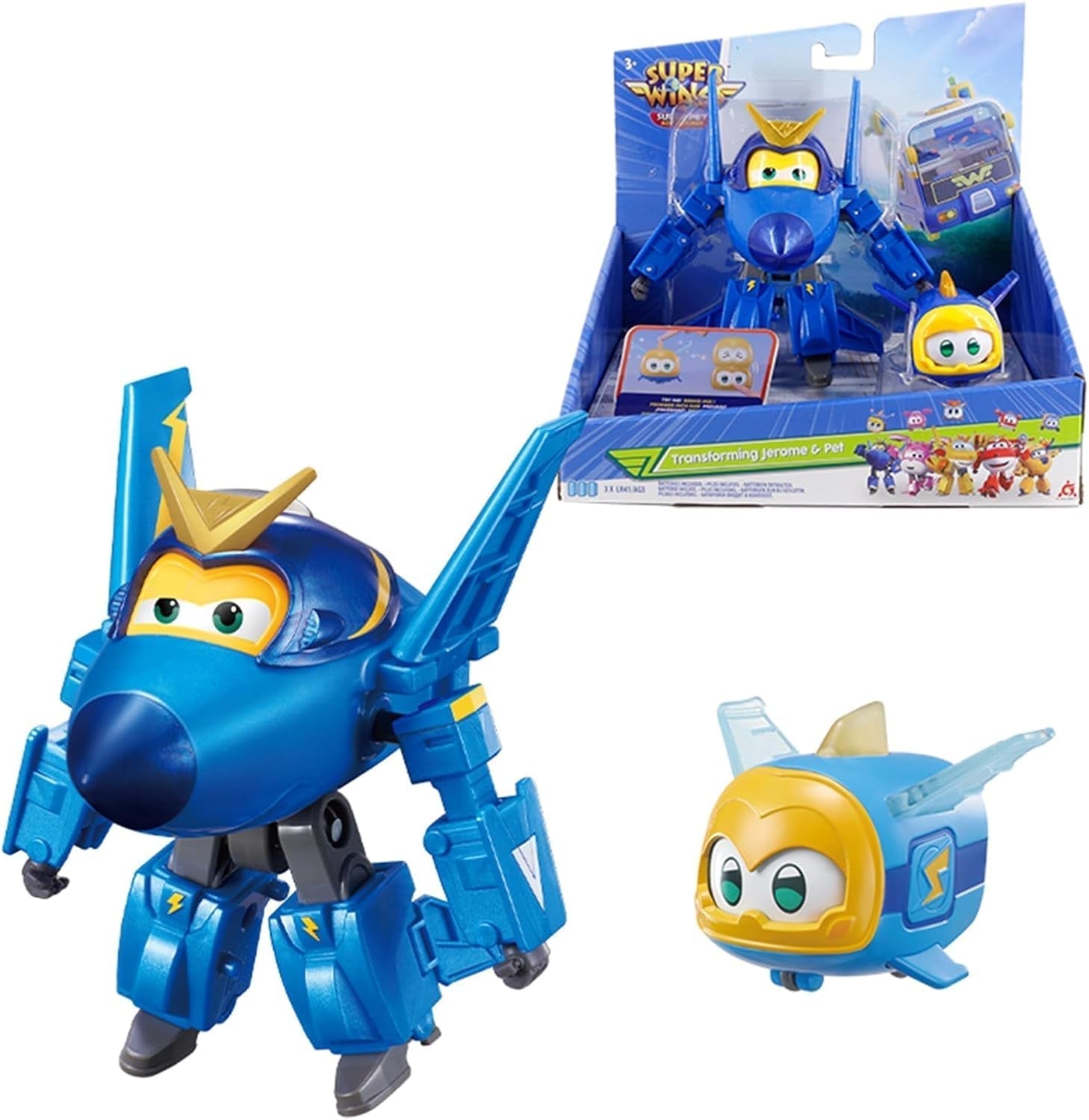 Super Wings EU770447 - Transforming Tino & Pet, figură de joacă transformabilă cu înălțimea de aprox. 14,5 cm și animal de companie cu înălțimea de aprox. 4,3 cm, pentru copii cu vârsta de peste 3 ani Action figures Naty Shop Jerome