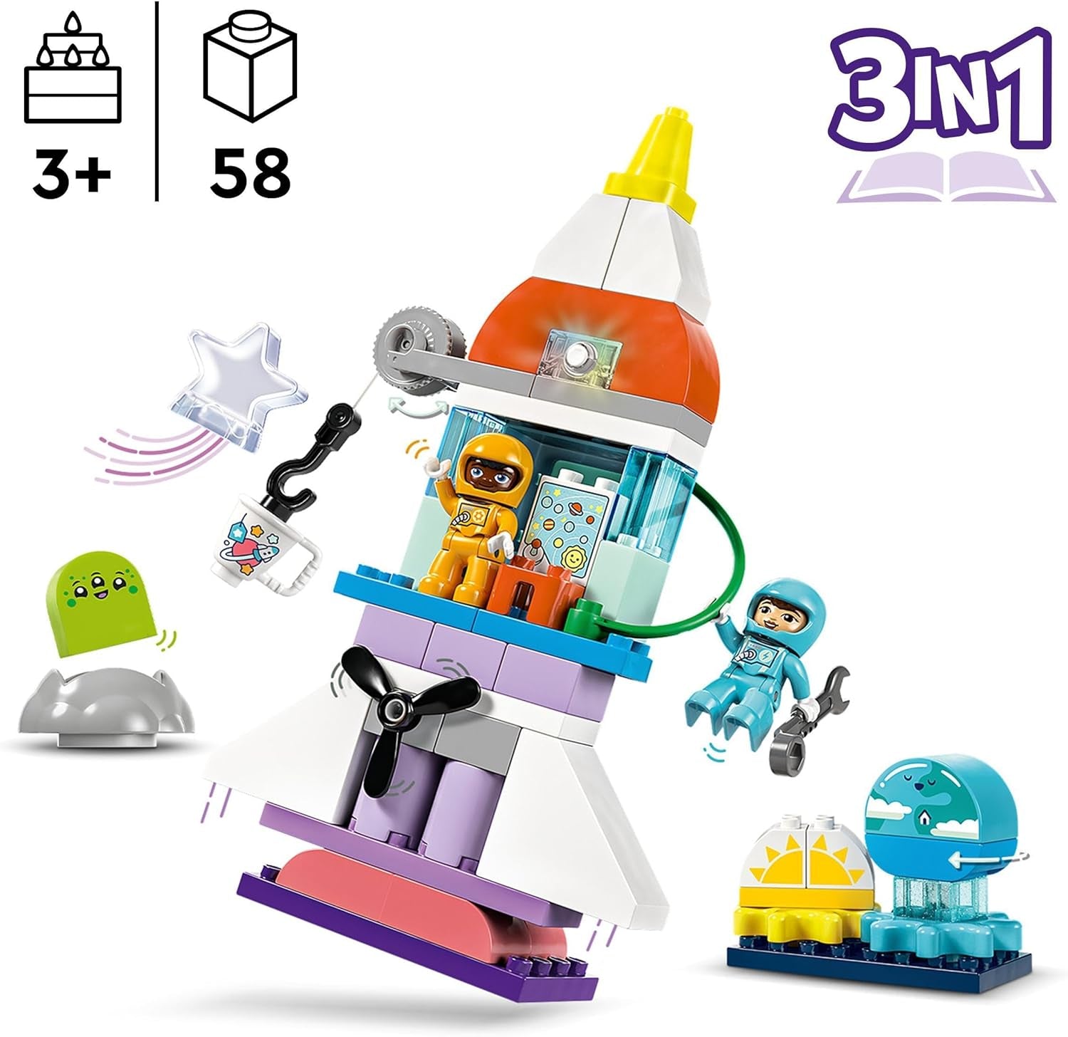 LEGO DUPLO 3-in-1 Space Shuttle Lots of Adventure Space Set Rocket Toy for Kids Building Science Toy Early Developmental Motor Skills Gift for 3 Year Olds 10422 Building Sets Beuche den LEGO-Store