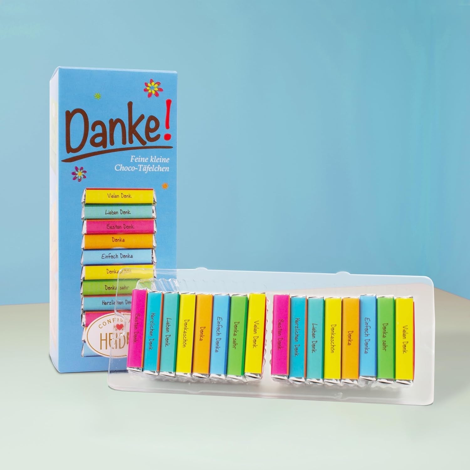 Heidel Thank You milk chocolate bars 3x80g, 16 mini-bars of 5g per package, Various expressions of gratitude, Exquisite gift idea