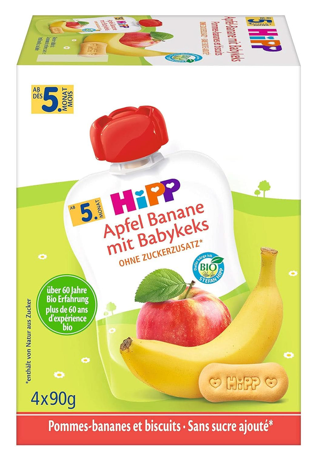 Hipp squeeze bags for babies, fruit porridge, mango peaches in banana with oats, 100% organic fruit with no added sugar, 4 x 4 bags of 90 g Mother and Child Naty Shop 4 x 4 bags of 90 g Banana with apples and biscuits for children
