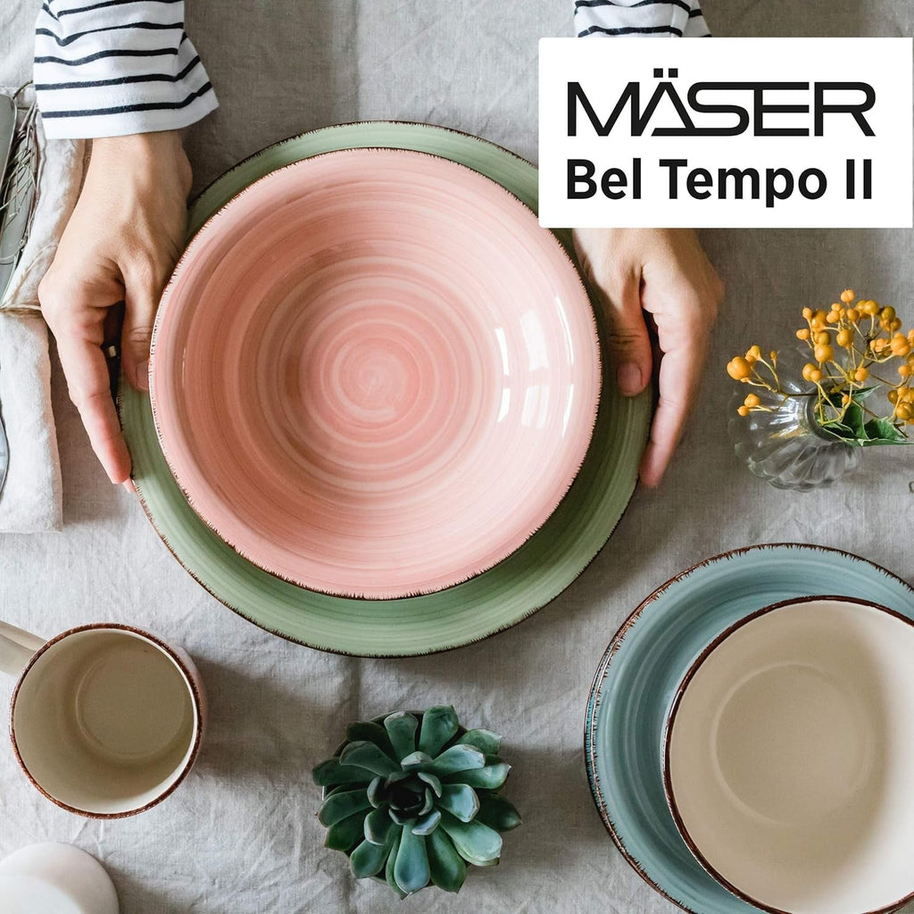MÄSER 931951 Bel Tempo II, Teller-Set Für 6 Personen Im Modernen Vintage Look, 12-Teiliges Tafelservice, Handbemalt Im Lila Farbton Berry, Steingut Seturi vesela masa Naty Shop