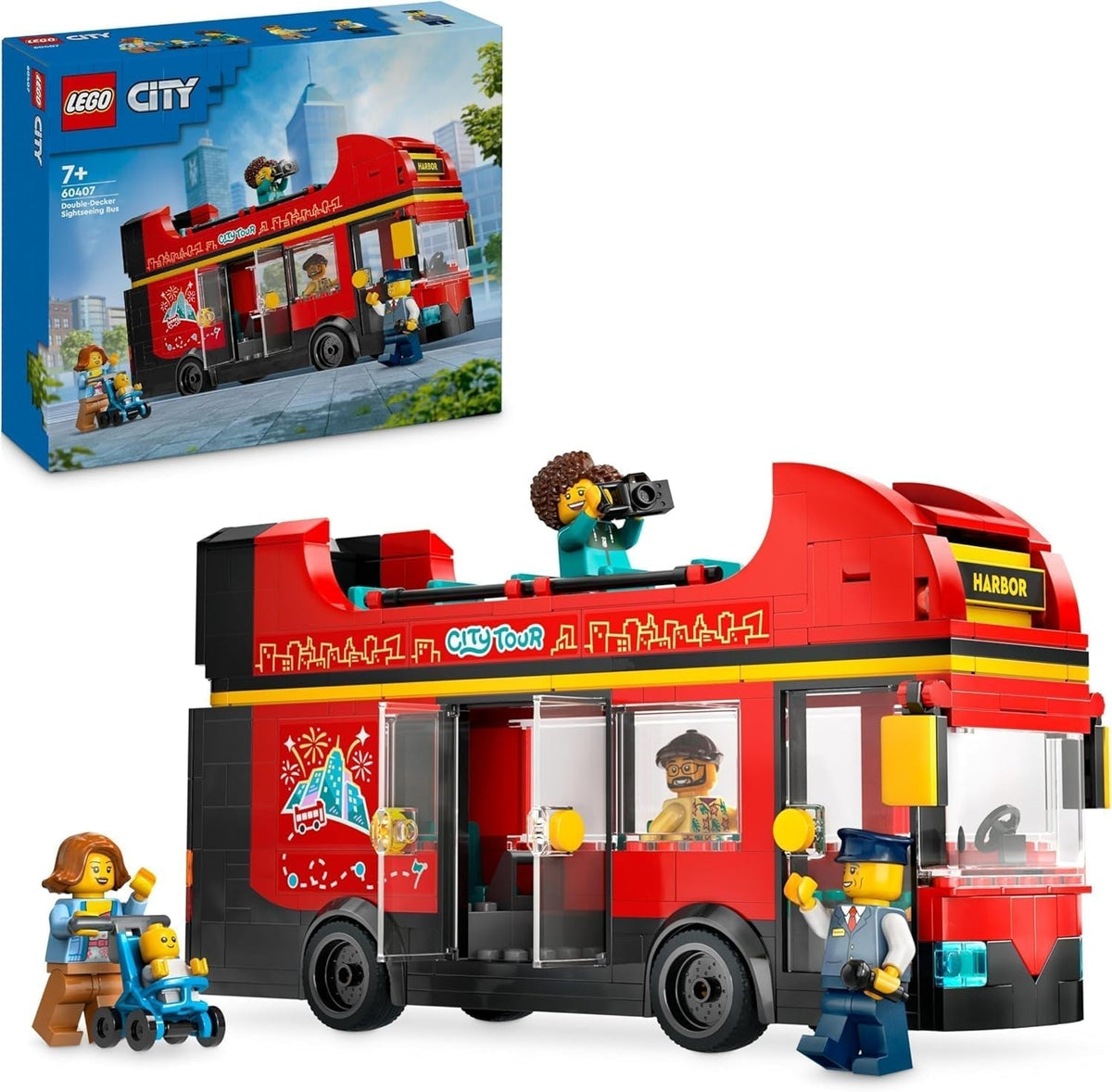 LEGO City double-decker bus, double-decker toy bus, vehicle set for girls and boys from 7 years old, contains 5 figures, including a baby in a pram 60407 Building sets Besuche den LEGO-Store Default title