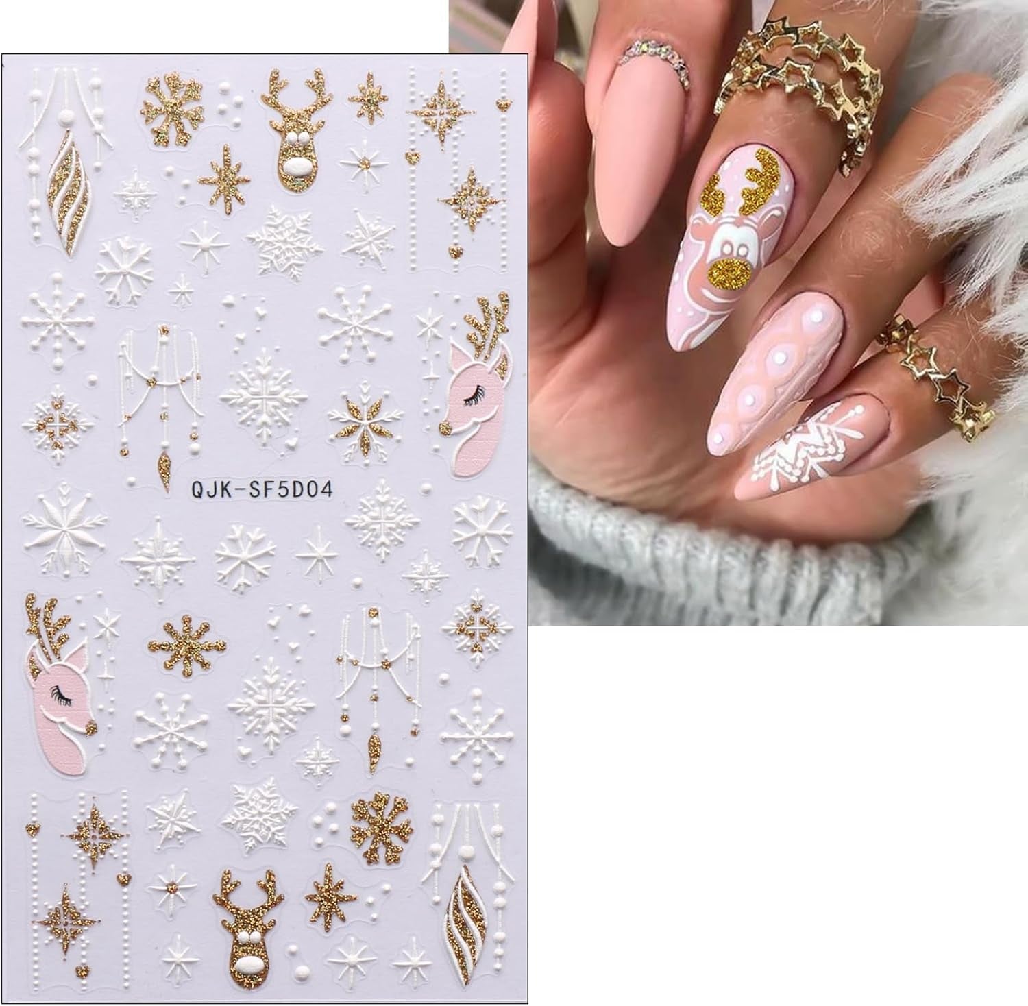 Autocolante 3D pentru unghii Crăciun, 4 foi autocolante 5D pentru unghii, autocolante stereoscopice pentru unghii, decorațiuni, accesorii pentru design unghii