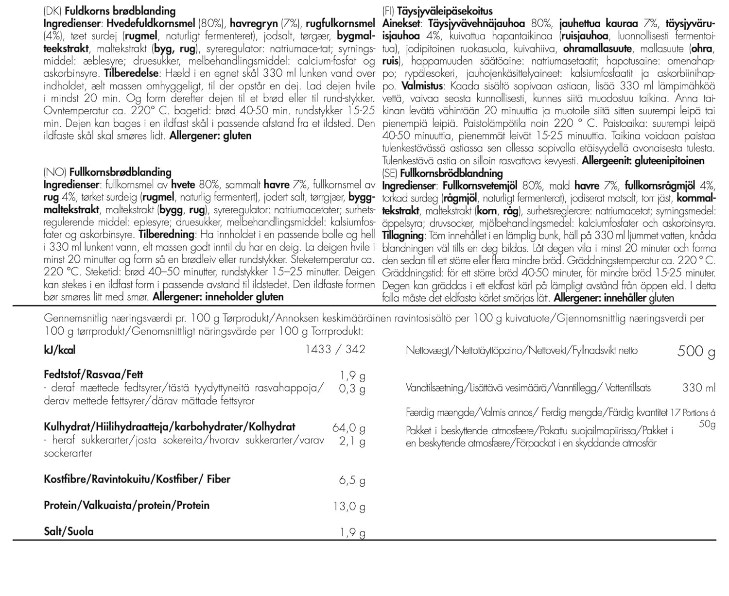 TREK'N EAT Vollkornbrotmischung Mixture for baking and cooking Naty Shop