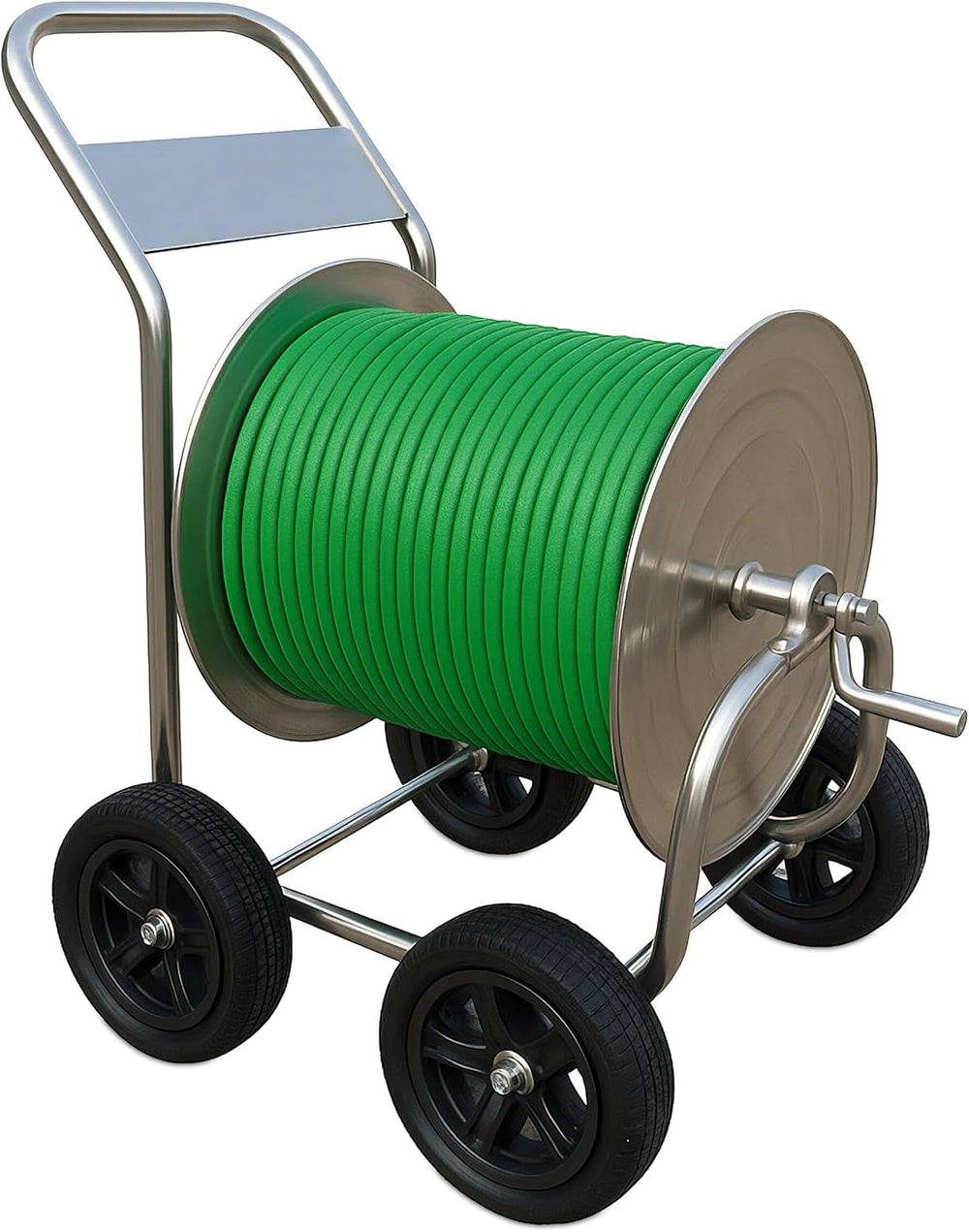 Cărucior furtun Relaxdays, până la 200 m, rolă mobilă pentru furtun, HL 100 x 73 x 57 cm, distribuitor furtun, oțel inoxidabil, argintiu