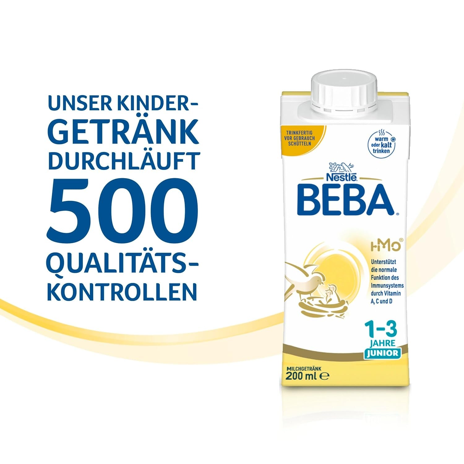 BEBA Junior Ready-to-Drink Milk Drink 1-3 Years, With HMO, Age Appropriate Protein Content, Palm Oil Free, Fish Oil Free, Toddler Food, Pack of 6 (6 x 200ml)