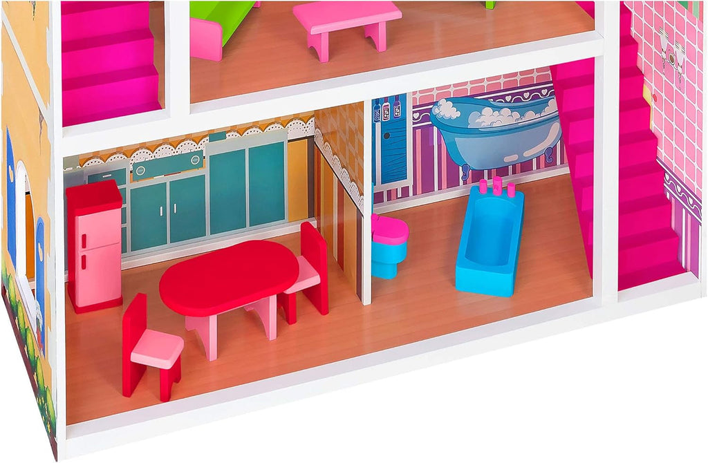 37916 - Casă de păpuși - lemn - 3 rafturi, - 17 accesorii Casute de papusi Naty Shop