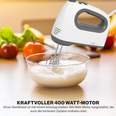Clatronic Mixer | Kraftvoller 400 Watt-Motor | Hand mixer | Turbostufe & 5 Geschwindigkeitsstufen | Hand mixer | Spülmaschinengeeignete Edelstahlquirle Und -Knethaken | HM 3775 Kitchen Naty Shop