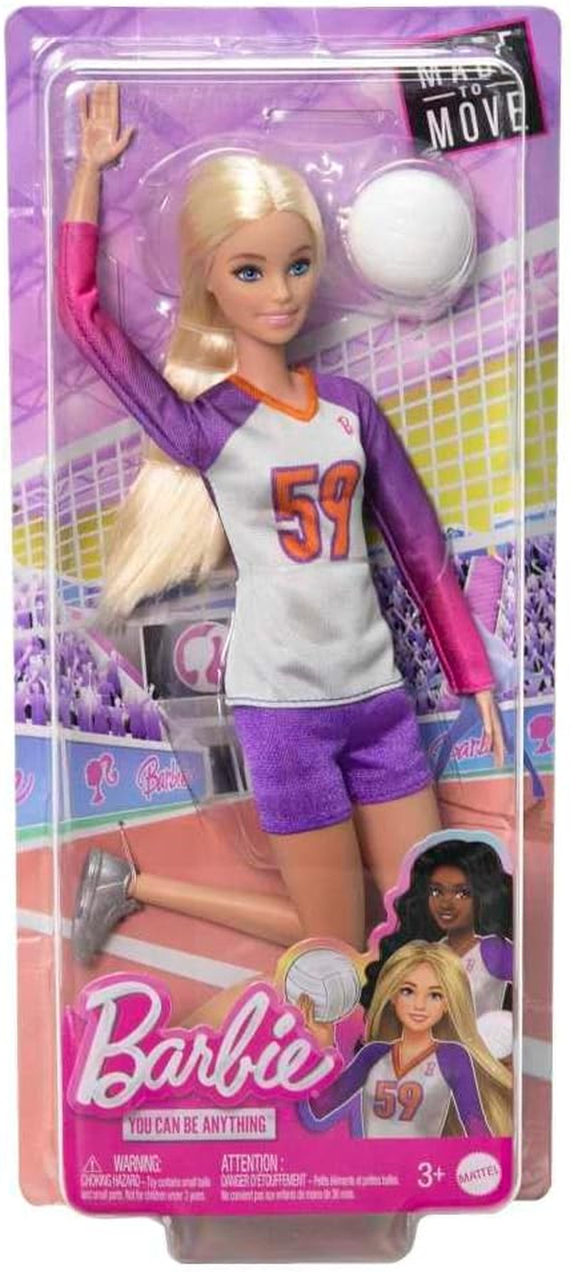 Barbie Made to Move - Volleyball Player Doll with T-shirt and Ball - 22 Joints for Realistic Play, Includes Volleyball and Sportswear, HKT72 Naty Shop Dolls