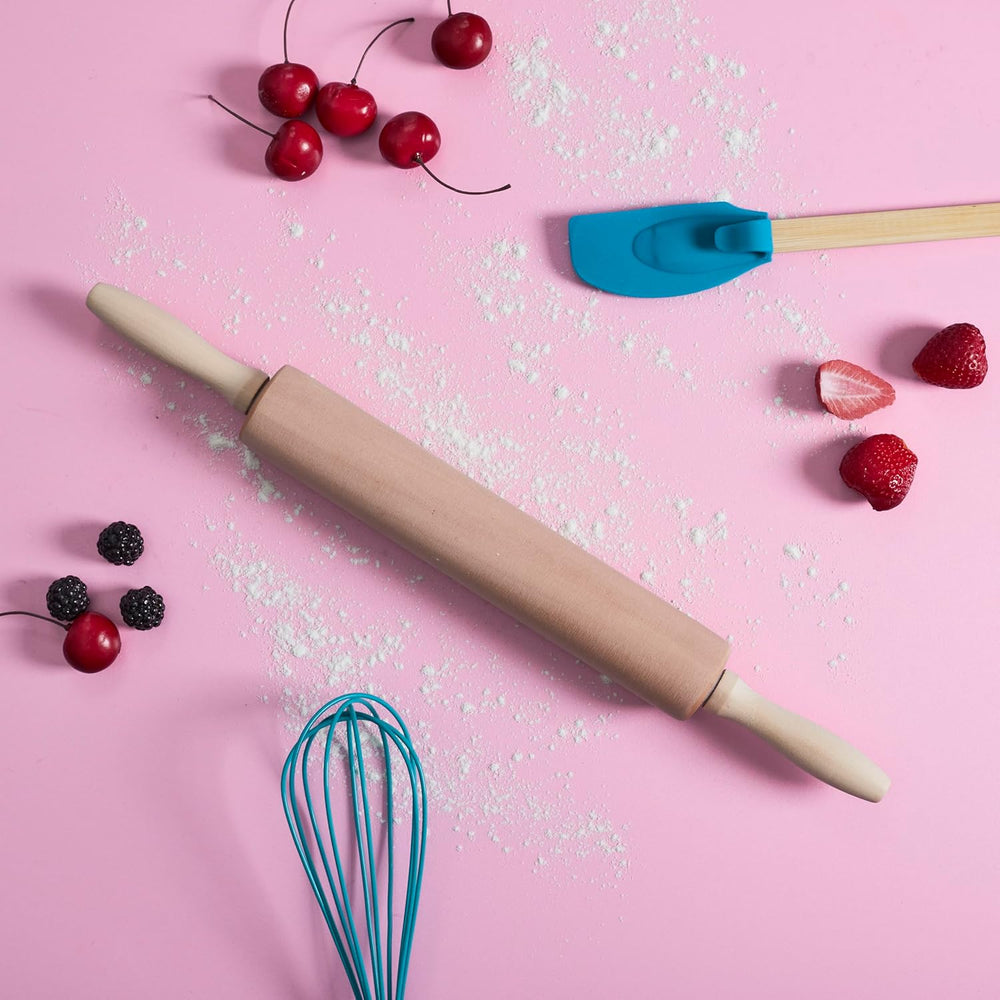 , KP5715, Wooden Rolling pin, Ergonomic and Easy to clean, ideal for Rolling Out Dough and Biscuits, Dimensions 44.5 cm, Brown Color