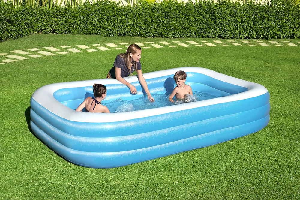 Bestway Family Pool Deluxe Rectangular Children's Pool Easy to Install Blue 305x183x56cm Inflatable Mattresses and Inflatable Accessories 305x183x56cm Color