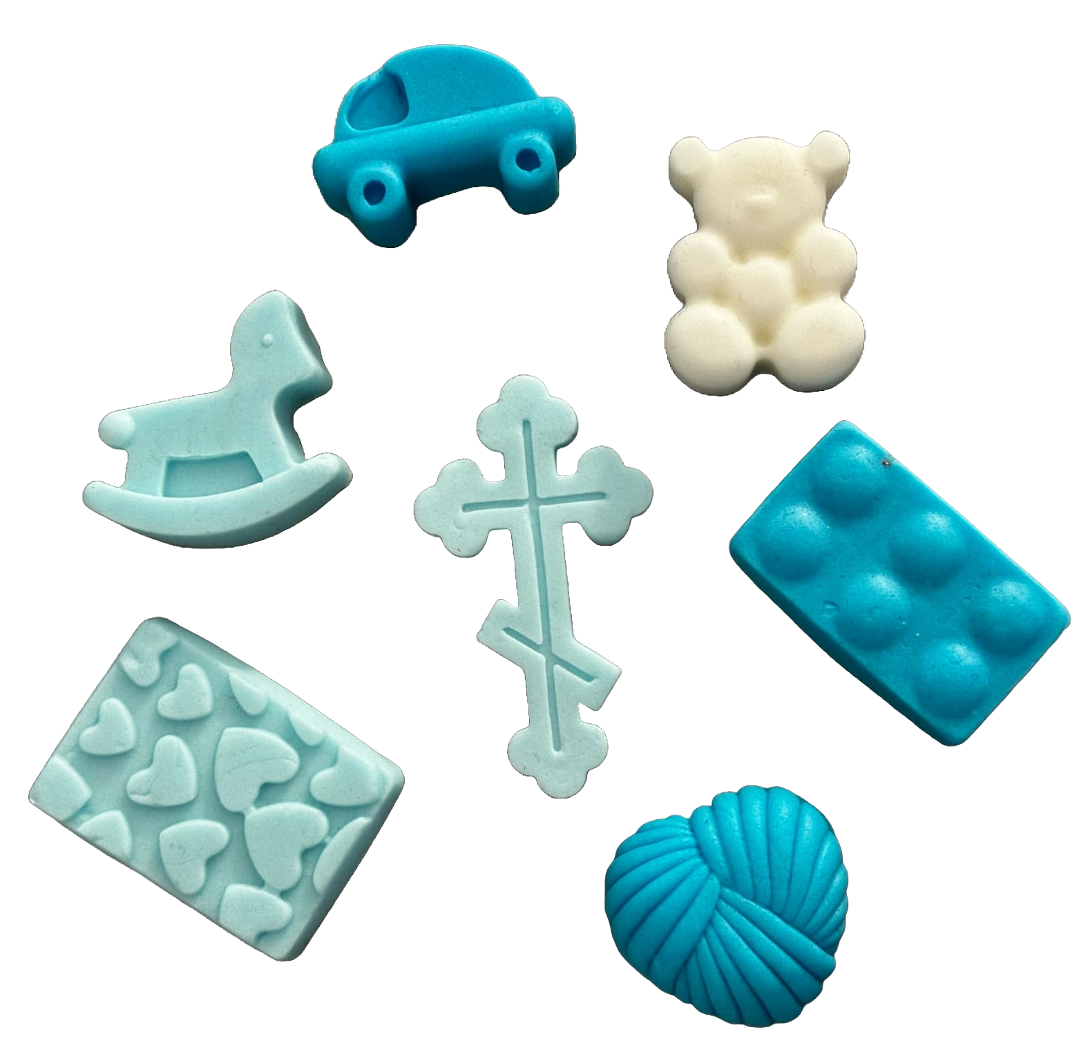 Set 7 decoratiuni comestibile din pasta de zahar, Botez Decoratiuni din Pasta de Zahar Nati Shop