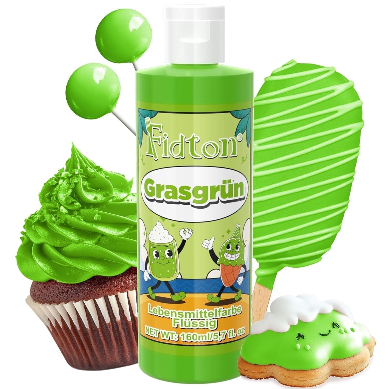 Lebensmittelfarbe Gel - Fidton 12 Farben Hochkonzentrierte Lebensmittelfarben, Food Coloring Set Für Lebensmittel Farben, Fondant, Essbare Tortendeko, Eier Färben, Backen, Glasur, Makronen - 6 Ml Naty Shop 160 Ml (1Er Pack) Grasgrün