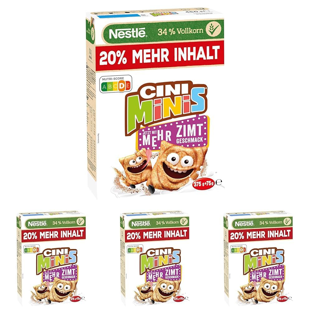 Nestlé CINI MINIS, Muesli with Cinnamon, 37% Vital Whole Grains, with Vitamins, Calcium and Iron, Crunchy Flakes, Pack of 7 (7x375g)