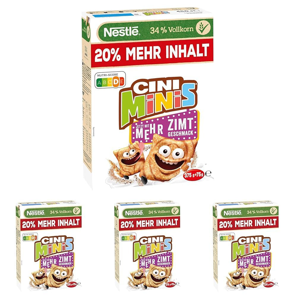 Nestlé CINI MINIS, Muesli with Cinnamon, 37% Vital Whole Grains, with Vitamins, Calcium and Iron, Crunchy Flakes, Pack of 7 (7x375g)