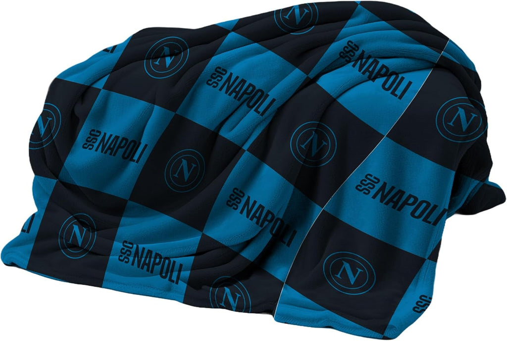 SSC Napoli, pătură moale cu logo, pătură caldă pentru canapea și pat, dimensiune 150 X 210 cm, atingere moale, albastru deschis, produs oficial Paturi si Cuverturi hermet