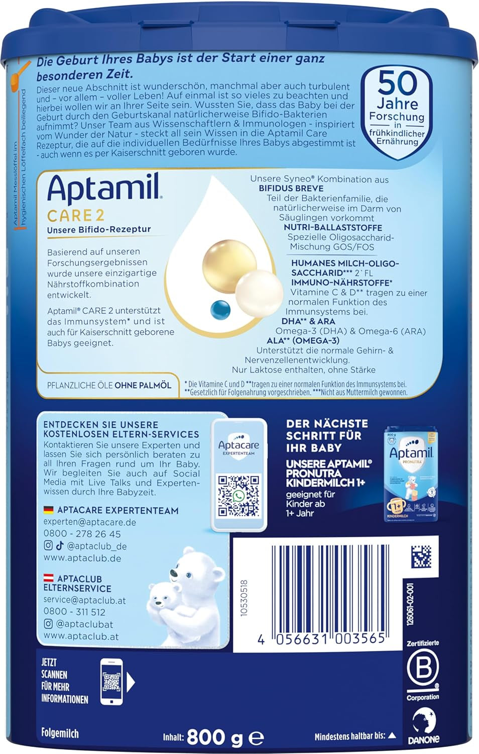 Aptamil Care 2 – Also suitable for babies born by caesarean section – 1 x 800 g