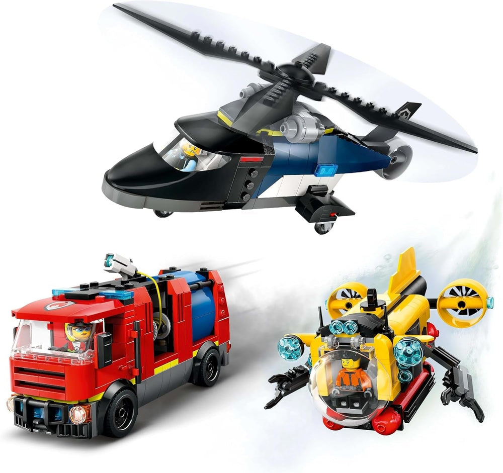 LEGO City Combo Set with Helicopter, Lion Car and Submarine and 3 Minifigures - Buildable Toy Vehicles for Boys and Girls from 7 Years - Birthday and Holiday Gift 60462 Building Sets Besuche den LEGO-Store