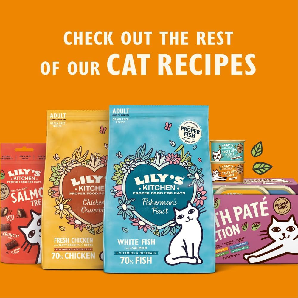 Hrană umedă naturală, fragedă, din pate, pentru pisici adulte, Lily's Kitchen, tăvițe, rețete fără cereale, diverse sortimente (32 tăvițe x 85 g)