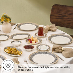 Karaca Globe - Frühstücksset & Geschirrset für 6 Personen mit Tassen, 26-teiliges Porzellan Geschirr Set mit Teetassen, Untertassen, Servierteller und Frühstücksgeschirr Teller Set - Weiß