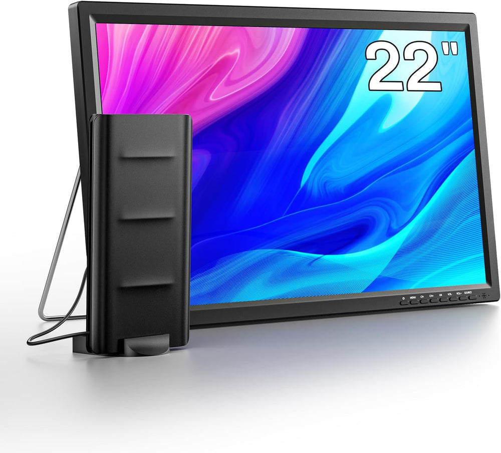 Noi îmbunătățiri - Televizor mic Desobry de 22 de inci cu DVD player, mini TV 1080P tuner DVB-T2 cu antenă, intrare HDMI/USB, combinație TV-DVD de 12V pentru autorulote, bucătării și camere mici