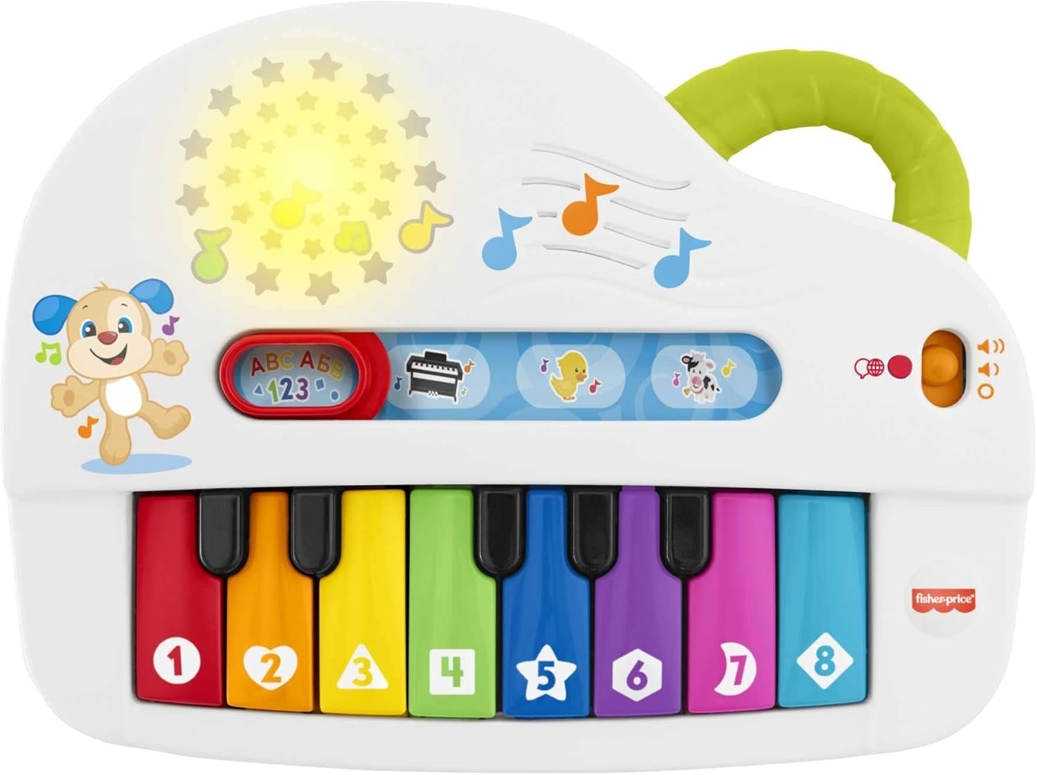 Fisher-Price Baby's first keyboard - pian portabil de jucărie cu 4 opțiuni de redare, cântece, lumini și sunete, învățare jucăușă, versiune: UK-English , GFK04 Jucarii Bebe Naty Shop Nu germană - Multilingv