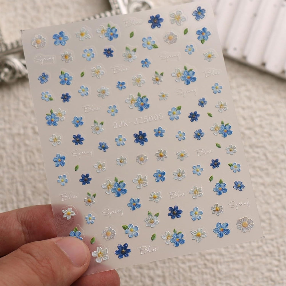 JMEOWIO 3D Nagelsticker Blumen Nail Art Sticker Selbstklebend Nagelaufkleber 5D Stereoskopisch Frühling Sommer Blumen Dekoration Nageldesign Zubehör 4 Blatt